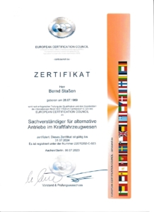Zertifikat Alternative Antriebe